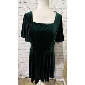 Zapaka Green Velvet Square neck A Line Holiday Party Dress Size XL